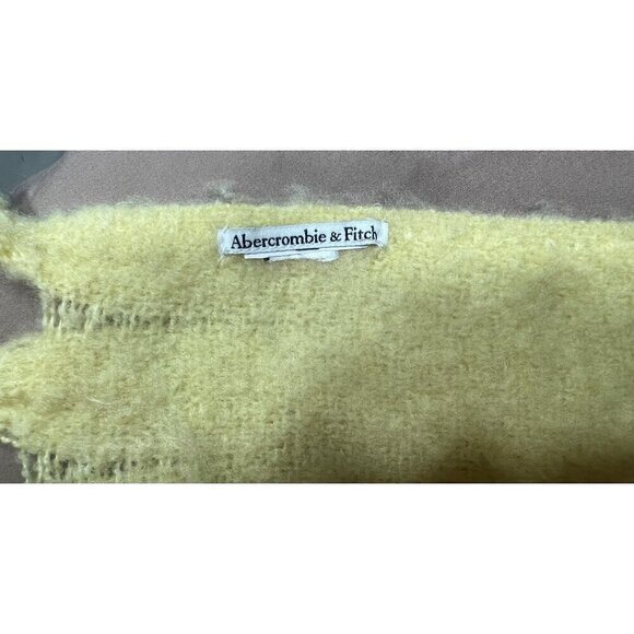 Abercrombie & Fitch Yellow Wool Blend Scarf With Fringe Fuzzy Soft Cozy One Size - Picture 3 of 5
